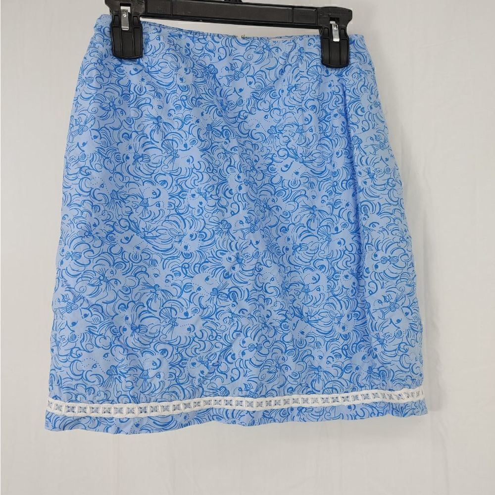 Ladies Lilly Pulitzer Blue Lion Patriotic Skirt Size 0 Women's Heart USA.
Waist